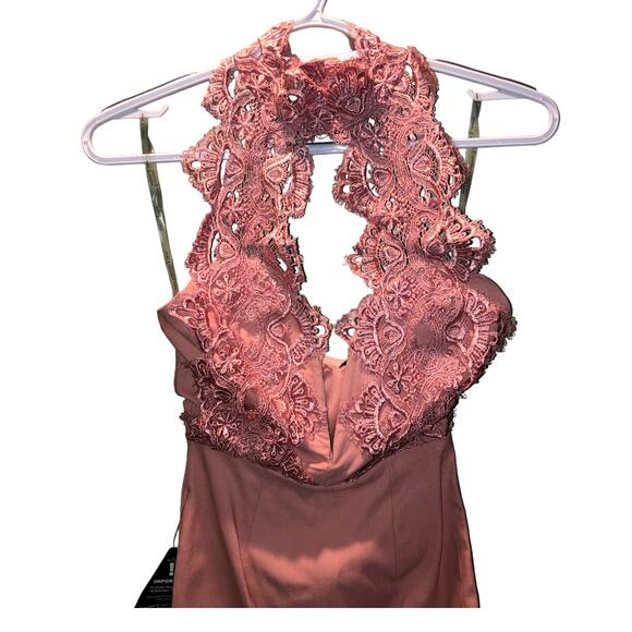 NWT Rare London Women's High Neck Plunge Lace Bodycon Mini Dress Sz XS Pink - Picture 4 of 11